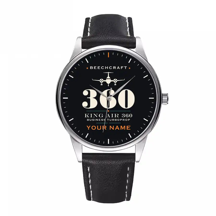 Beechcraft King Air 360 - Heritage + Name - Leather Strap - Black Leather Strap