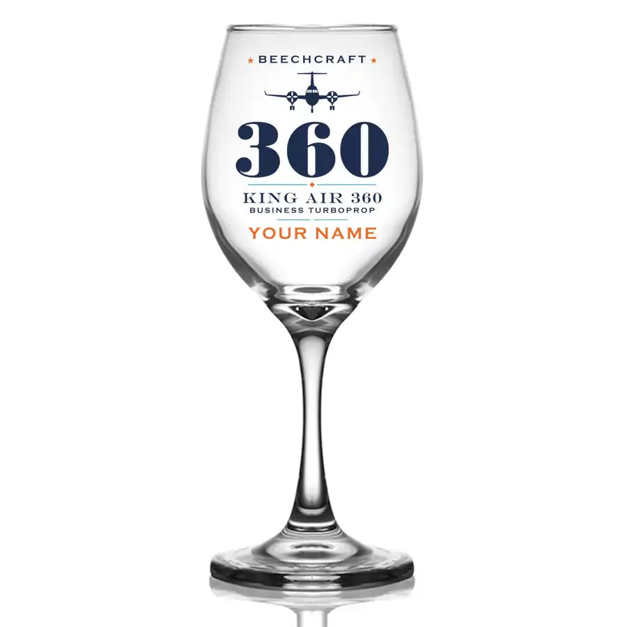 Beechcraft King Air 360 - Heritage + Name - Wine Glass