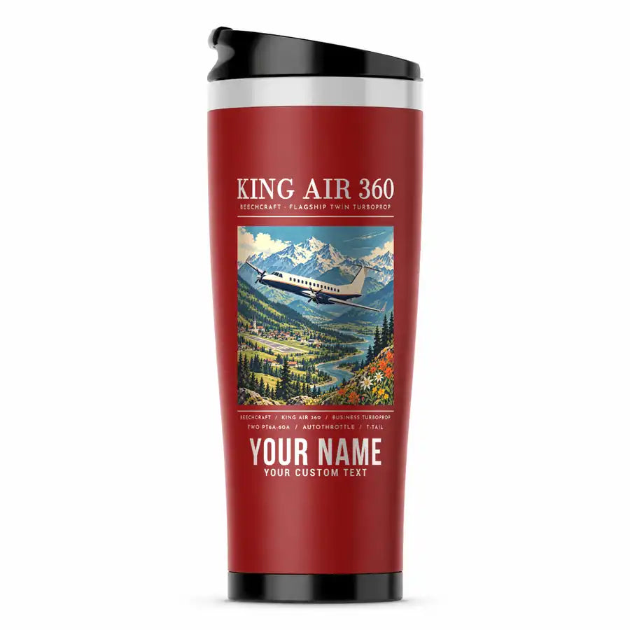Beechcraft King Air 360 - Poster + Name - Stainless Steel (No Holder) - Red