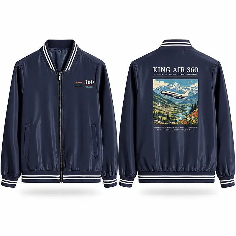 Beechcraft King Air 360 Stylish Jackets - Baseball Collar - Poster - Navy Blue