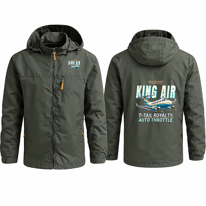 Beechcraft King Air 360 Stylish Jackets - Hooded Windbreaker - Cartoon - Olive Green