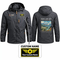 Thumbnail for Beechcraft King Air 360 Stylish Jackets - Hooded Windbreaker - Poster + Name - Charcoal