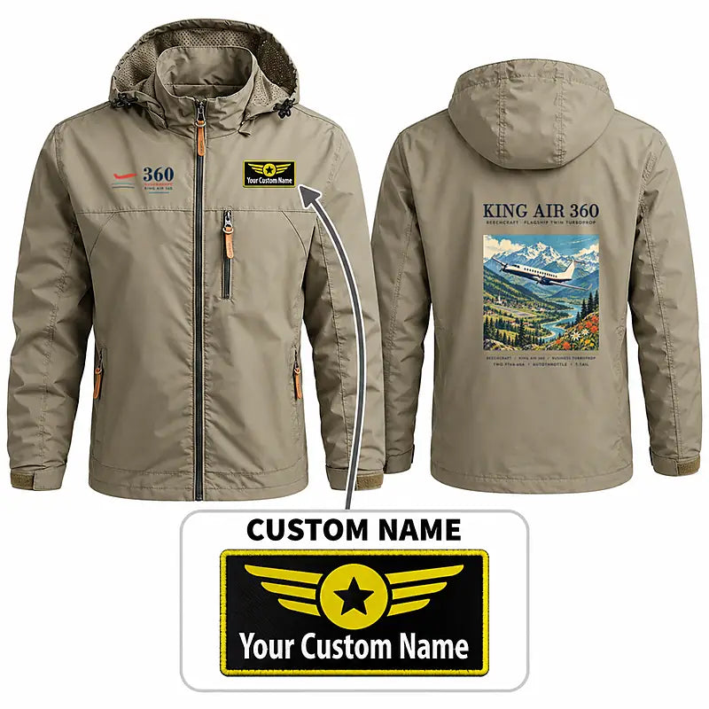 Beechcraft King Air 360 Stylish Jackets - Hooded Windbreaker - Poster + Name - Khaki