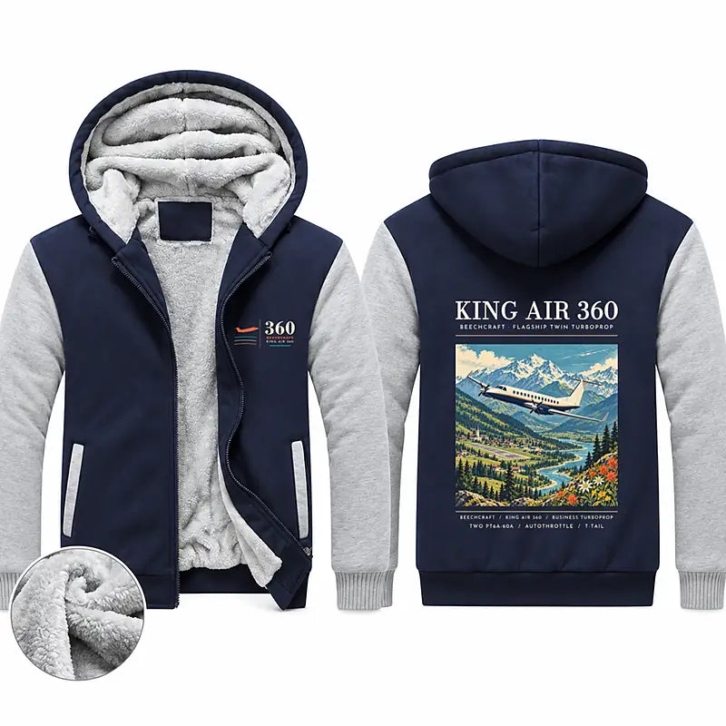Beechcraft King Air 360 Zipped Sweatshirts - Poster - Navy & Gray