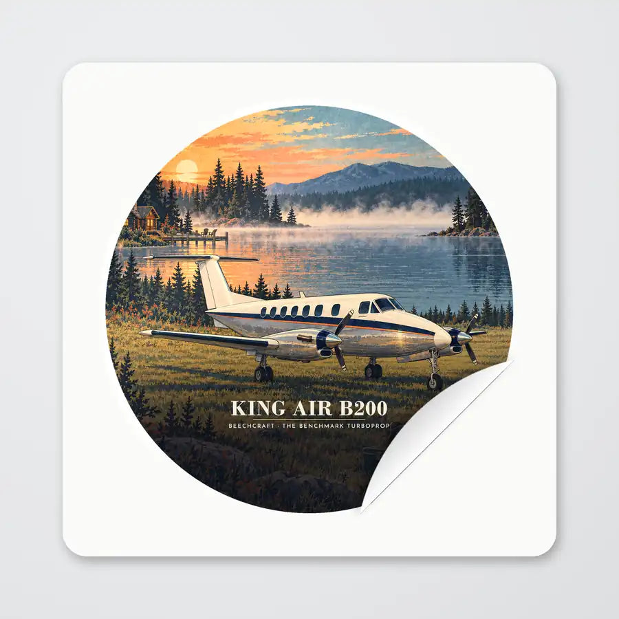 Beechcraft King Air B200 - 3D - Circle Sticker - Peel