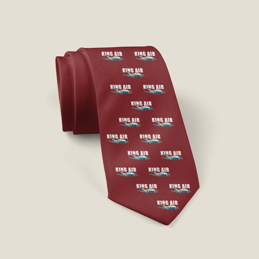 Beechcraft King Air B200 - Cartoon Pattern - Tie - Dark Red