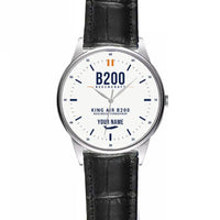 Thumbnail for Beechcraft King Air B200 - Classic - White + Name - Leather Strap - Striped Black Leather Strap