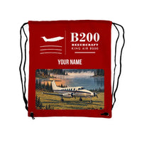 Thumbnail for Beechcraft King Air B200 - Drawstring Bag - Classic + Name - Red