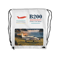 Thumbnail for Beechcraft King Air B200 - Drawstring Bag - Classic - White