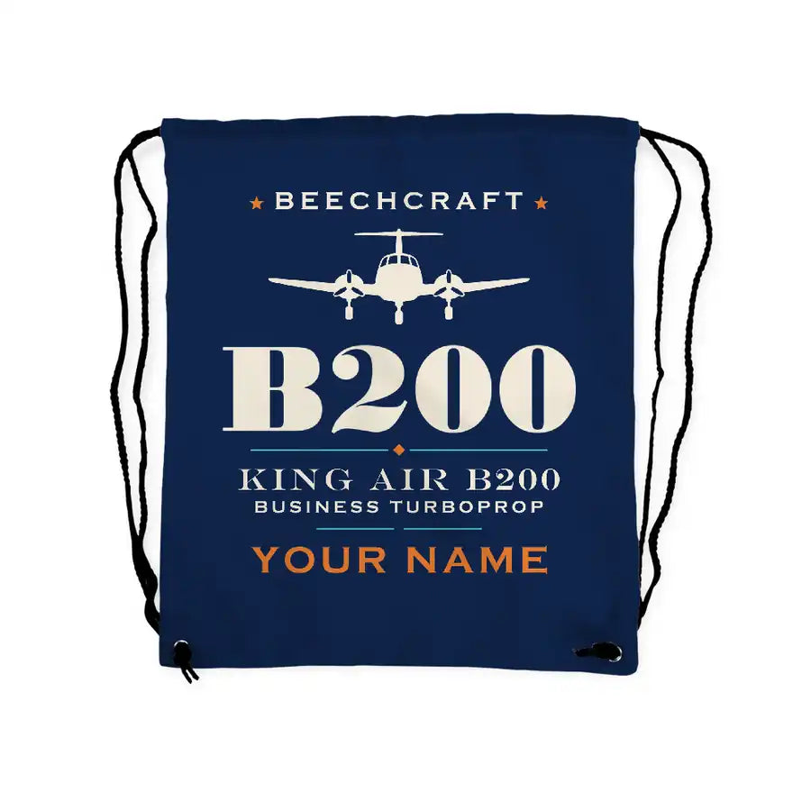 Beechcraft King Air B200 - Drawstring Bag - Heritage + Name - Dark Blue