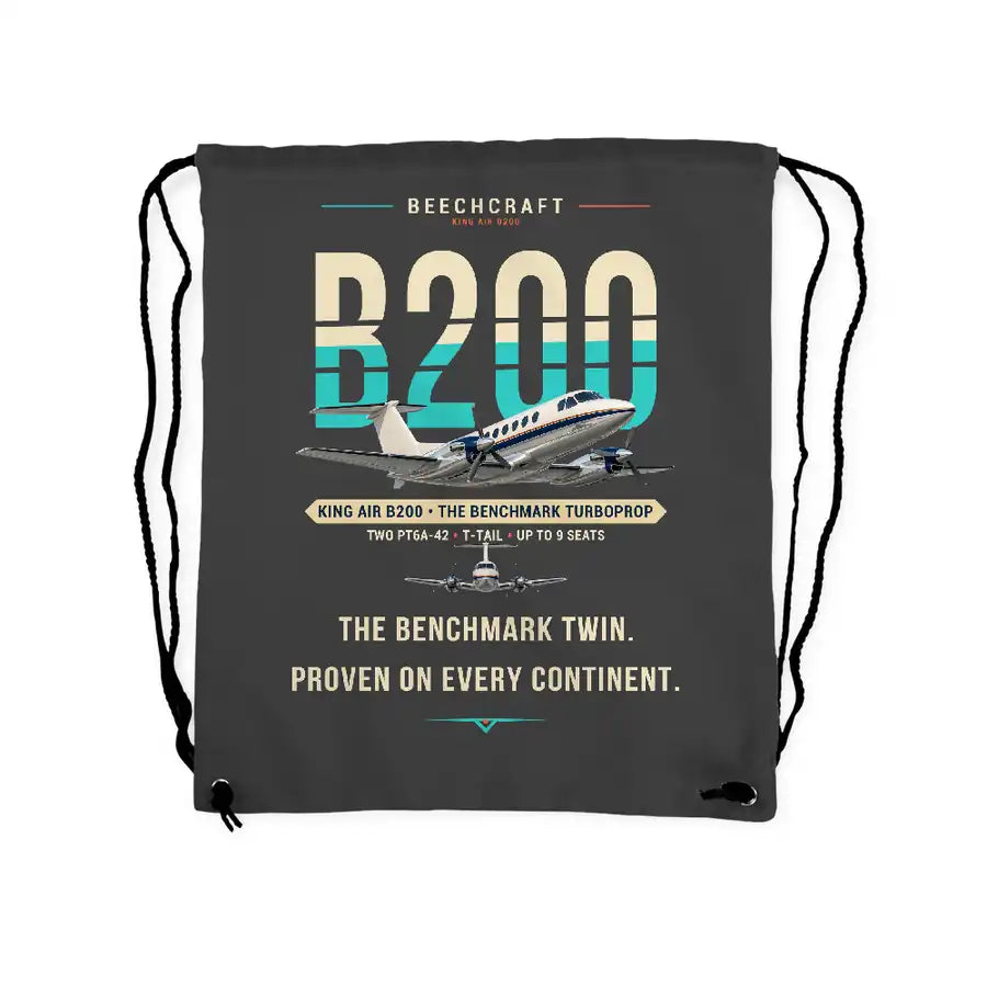 Beechcraft King Air B200 - Drawstring Bag - Original - Gray