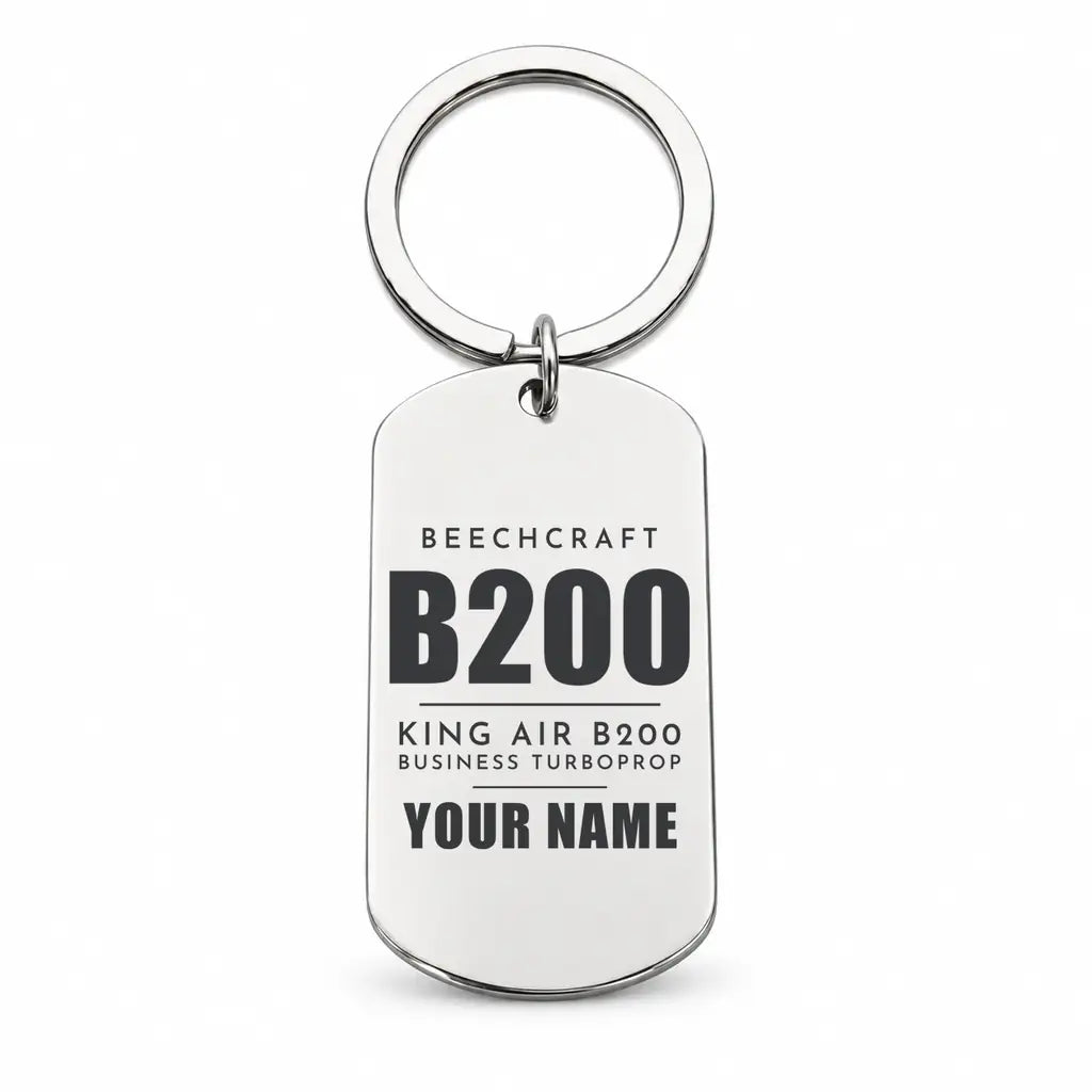 Beechcraft King Air B200 - Key Chain - Tag + Name - Silver