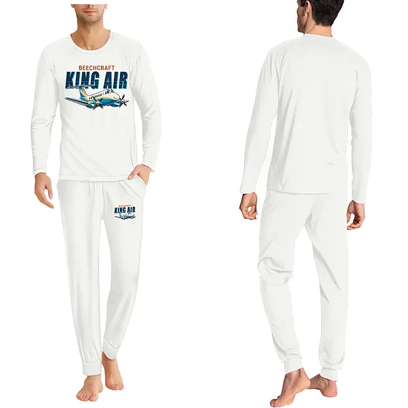 Beechcraft King Air B200 - Men Pajamas - Cartoon Chest - White