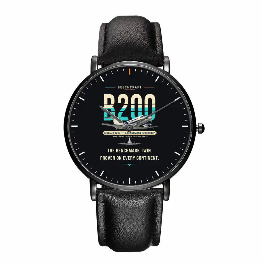 Beechcraft King Air B200 - Original - Slim Leather - Black and Black Leather Strap