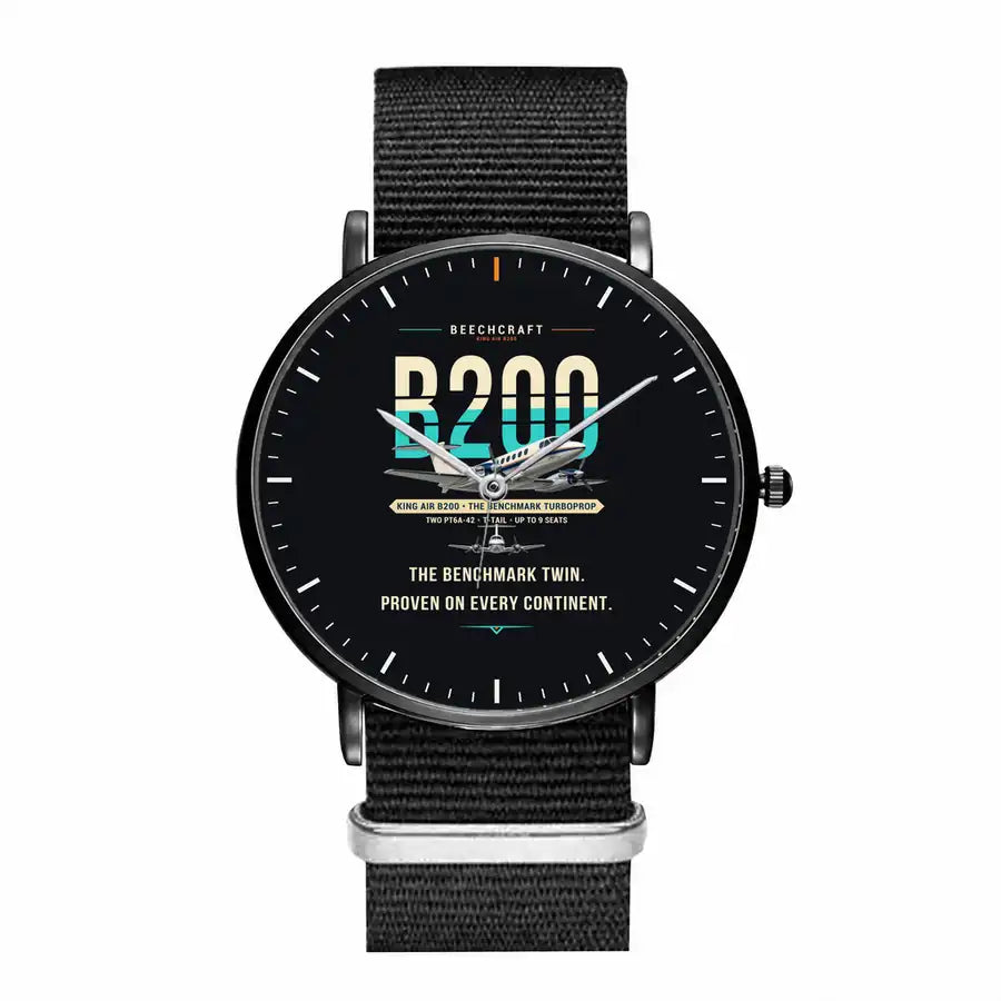 Beechcraft King Air B200 - Original - Slim Leather - Black and Black Nylon Strap
