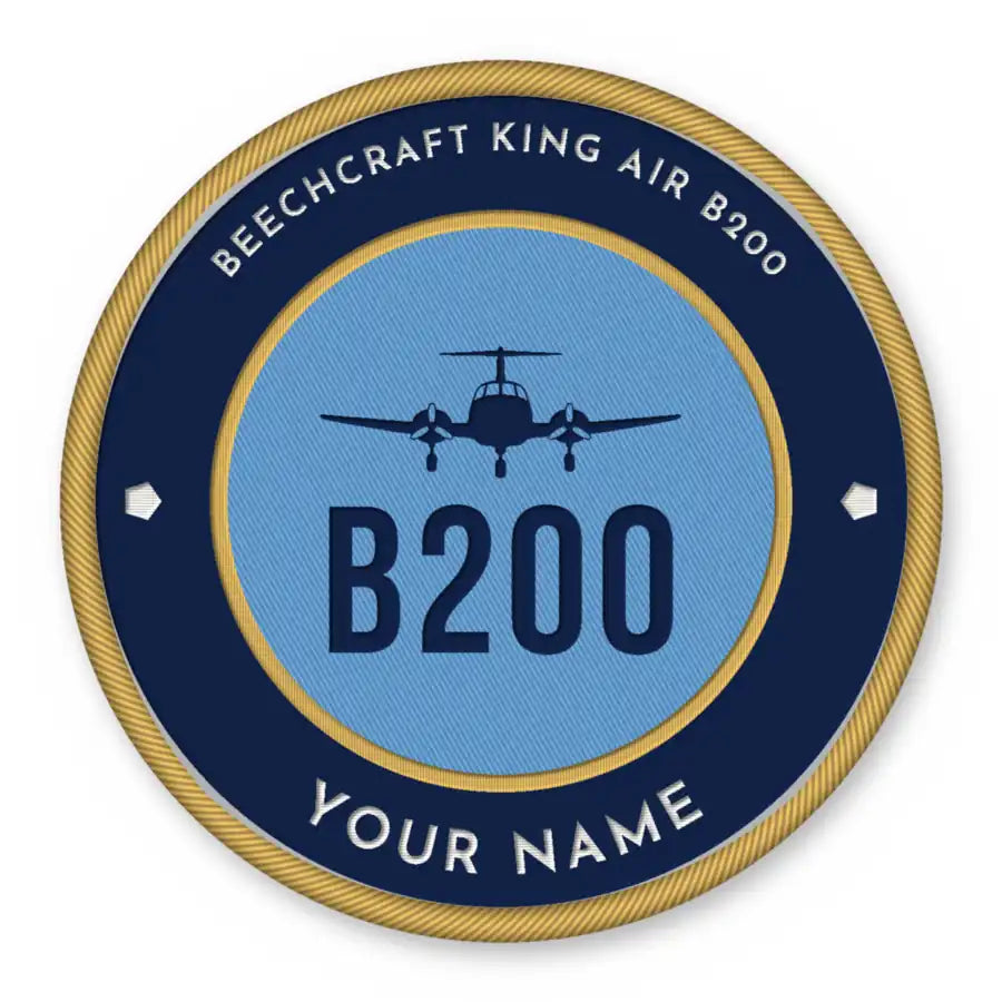 Beechcraft King Air B200 Patches - Circle + Name - Navy Sky
