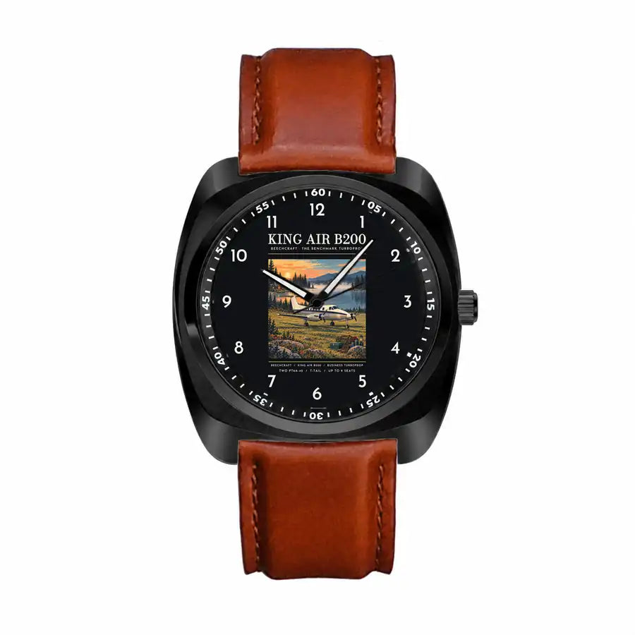 Beechcraft King Air B200 - Poster - Luxury Cushion - Black and Dark Brown Strap
