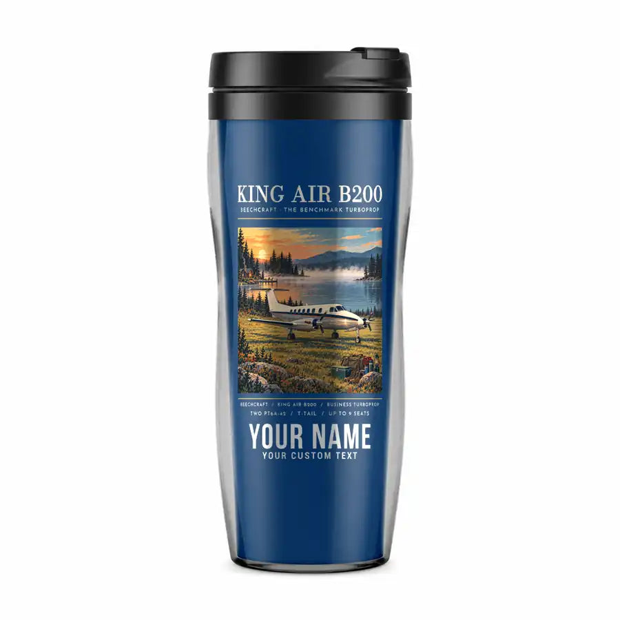 Beechcraft King Air B200 - Poster + Name - Plastic (No Holder) - Blue