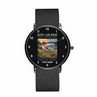 Thumbnail for Beechcraft King Air B200 - Poster + Name - Slim Mesh - Black and Stainless Steel Strap