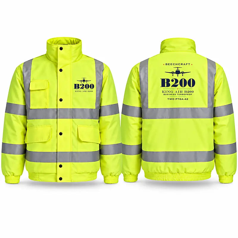 Beechcraft King Air B200 Reflective Winter Jackets - Heritage - Fluorescent Yellow