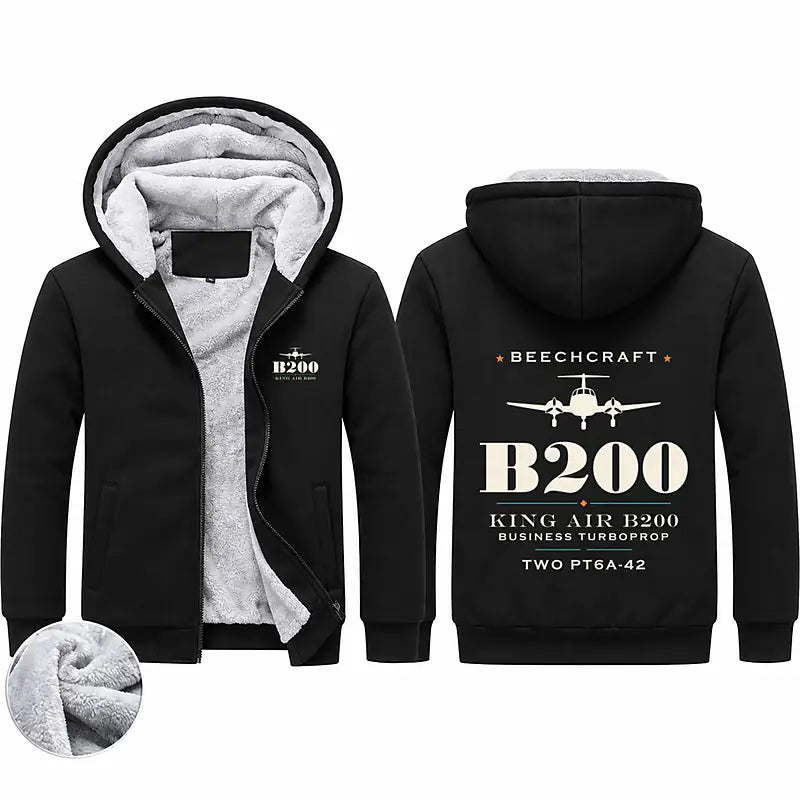 Beechcraft King Air B200 Zipped Sweatshirts - Heritage - Black
