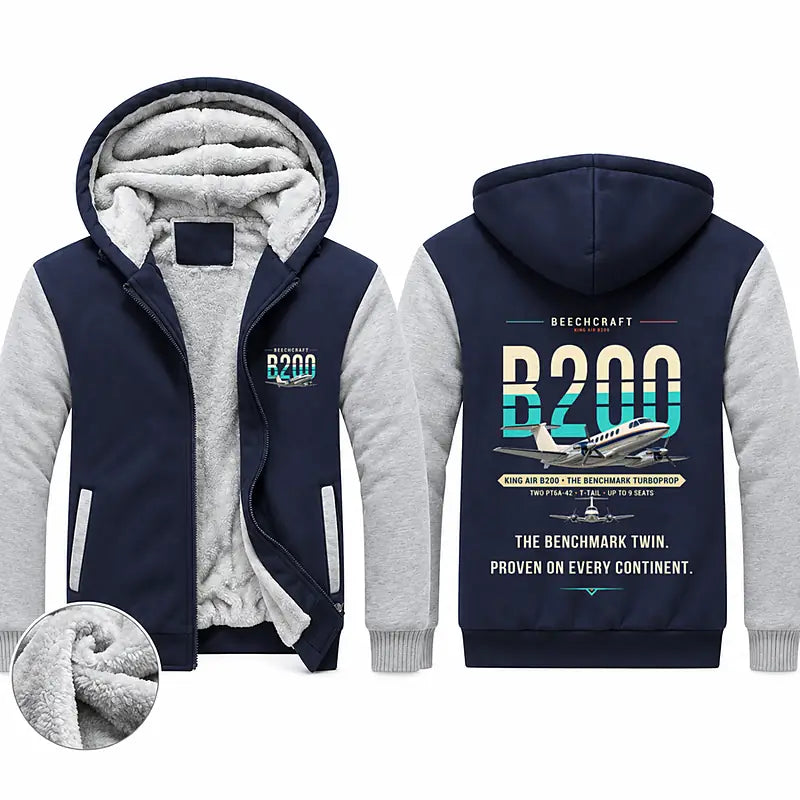 Beechcraft King Air B200 Zipped Sweatshirts - Original - Navy & Gray