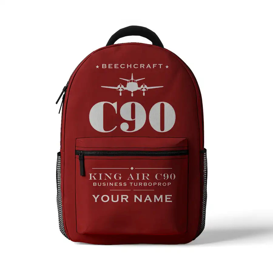 Beechcraft King Air C90 - 3D Backpack - Heritage + Name - Red