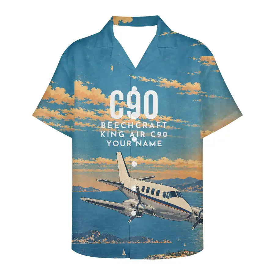 Beechcraft King Air C90 3D All-Over Print Clothing - Hawaiian Shirt - 3D + Name