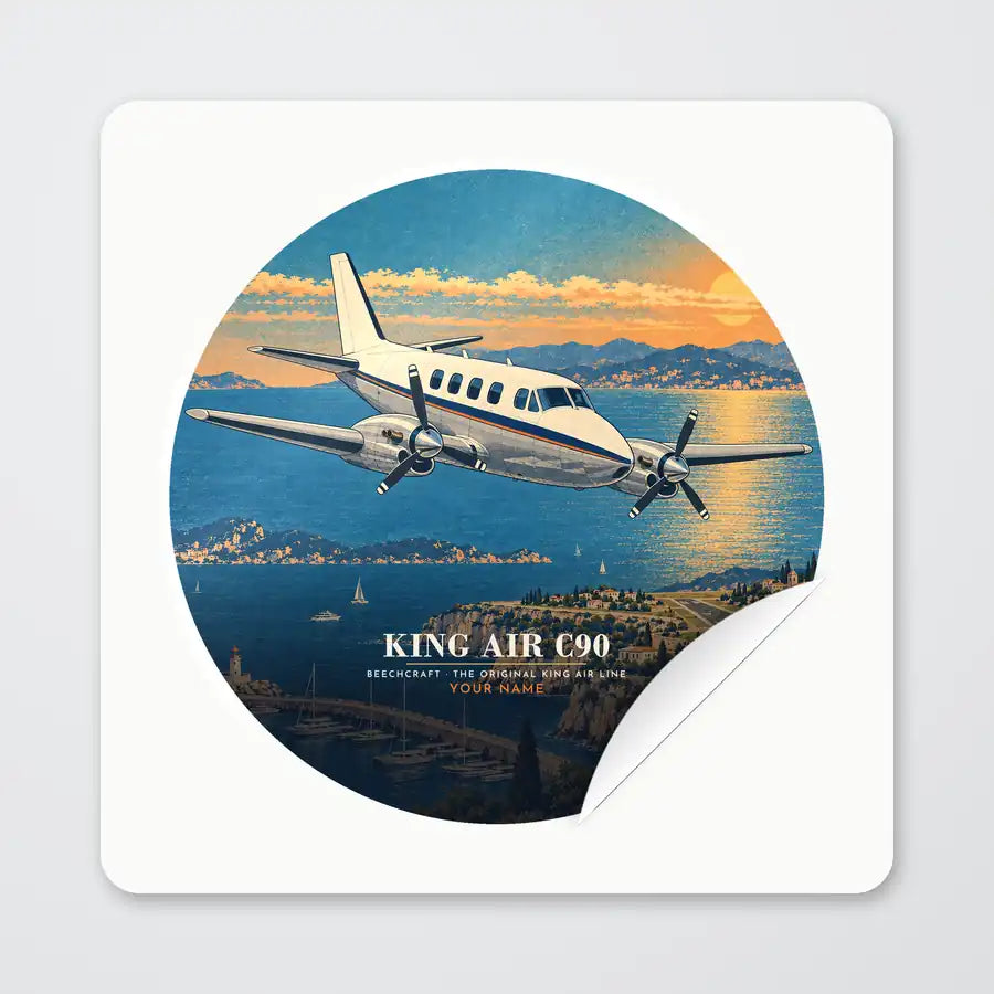 Beechcraft King Air C90 - 3D + Name - Circle Sticker - Peel