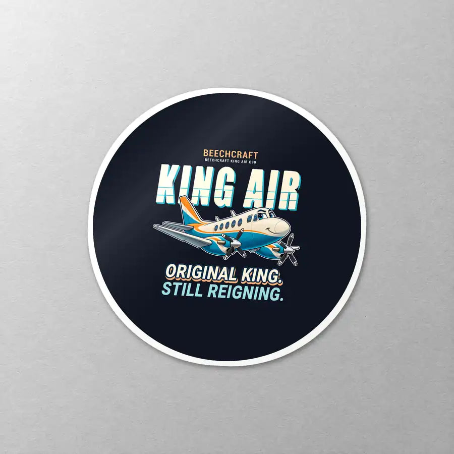 Beechcraft King Air C90 - Cartoon - Circle Sticker - Close-up