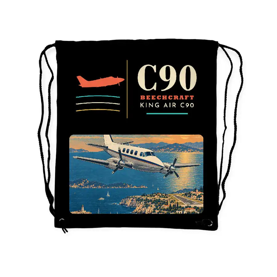 Beechcraft King Air C90 - Drawstring Bag - Classic - Black