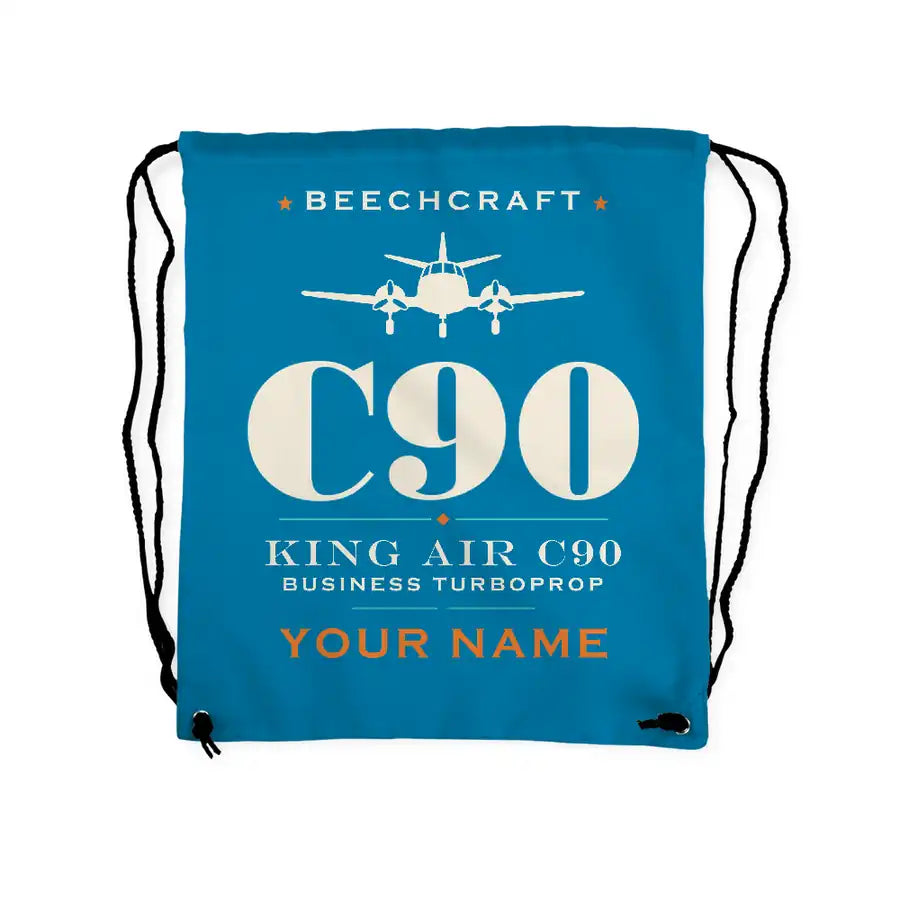 Beechcraft King Air C90 - Drawstring Bag - Heritage + Name - Light Blue