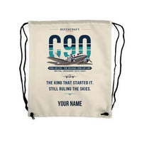 Thumbnail for Beechcraft King Air C90 - Drawstring Bag - Original + Name - Beige