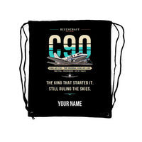 Thumbnail for Beechcraft King Air C90 - Drawstring Bag - Original + Name - Black