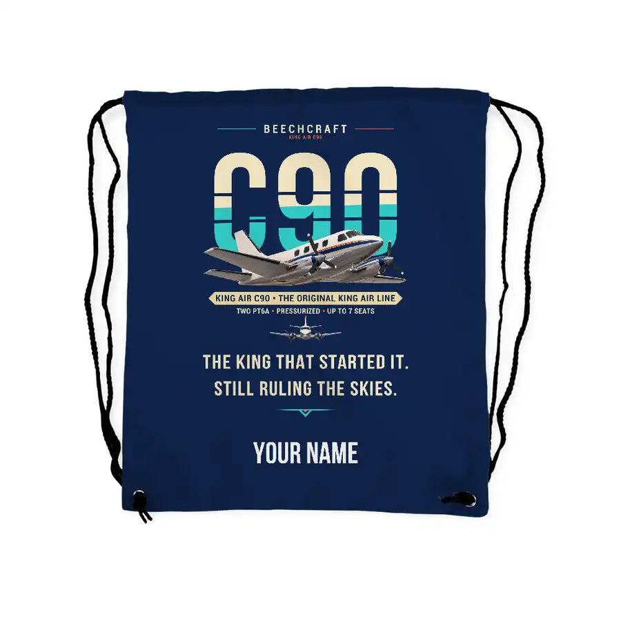Beechcraft King Air C90 - Drawstring Bag - Original + Name - Dark Blue