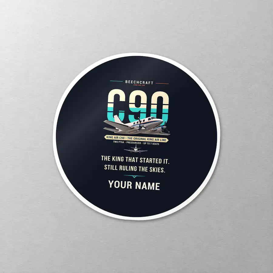 Beechcraft King Air C90 - Original + Name - Circle Sticker - Close-up