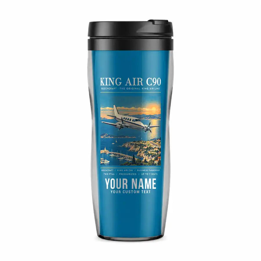 Beechcraft King Air C90 - Poster + Name - Plastic (No Holder) - Light Blue