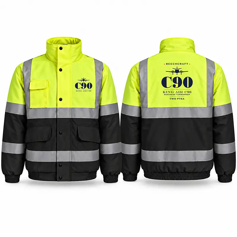 Beechcraft King Air C90 Reflective Winter Jackets - Heritage - Fluorescent Yellow & Navy