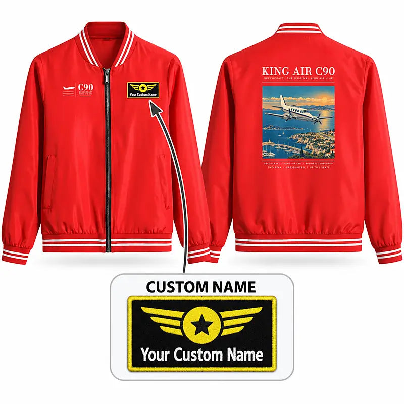 Beechcraft King Air C90 Stylish Jackets - Baseball Collar - Poster + Name - Red