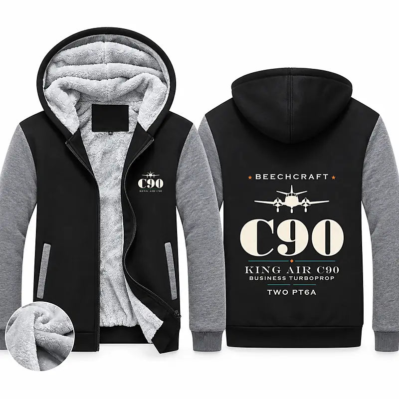 Beechcraft King Air C90 Zipped Sweatshirts - Heritage - Black & Gray