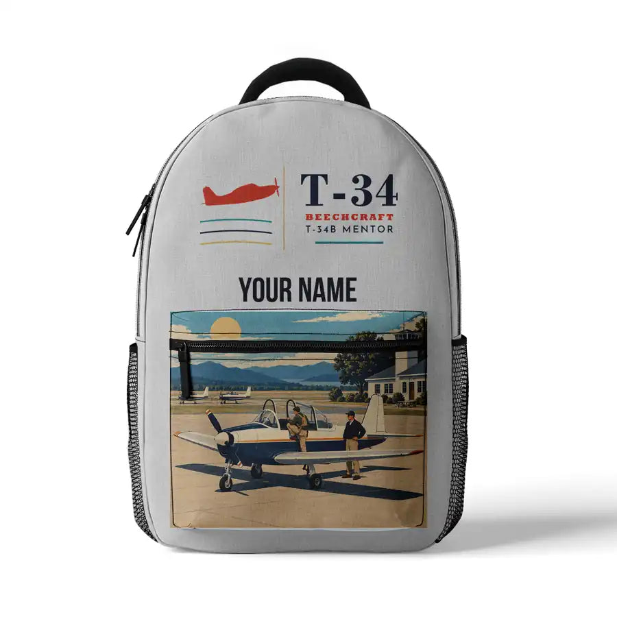 Beechcraft T-34B Mentor - 3D Backpack - White + Name