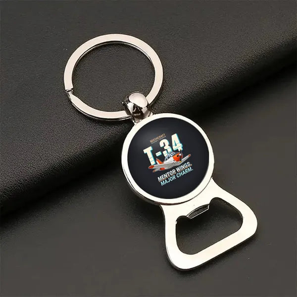 Beechcraft T-34B Mentor - Cartoon - Bottle Opener Key Chain - Black