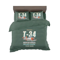 Thumbnail for Beechcraft T-34B Mentor - Cartoon + Name - Bedding Set - Dark Green