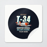 Thumbnail for Beechcraft T-34B Mentor - Cartoon + Name - Circle Sticker - Peel