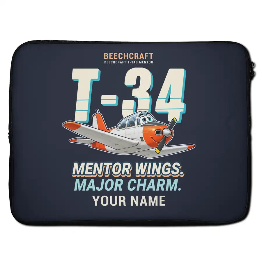 Beechcraft T-34B Mentor - Cartoon + Name - Laptop Sleeve