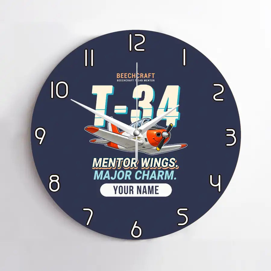 Beechcraft T-34B Mentor - Cartoon + Name - No Frame - Navy Blue