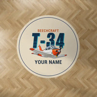 Thumbnail for Beechcraft T-34B Mentor - Cartoon + Name - Round Carpet - Beige