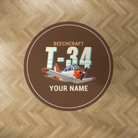 Thumbnail for Beechcraft T-34B Mentor - Cartoon + Name - Round Carpet - Brown