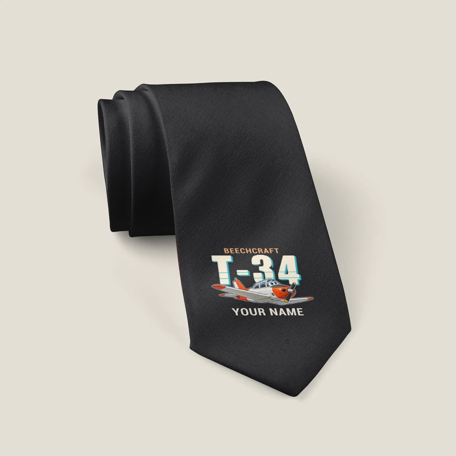 Beechcraft T-34B Mentor - Cartoon + Name - Tie - Black