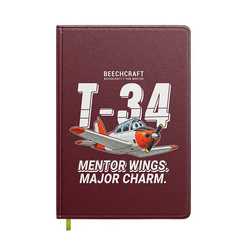 Beechcraft T-34B Mentor - Cartoon - Notebook - Dark Red